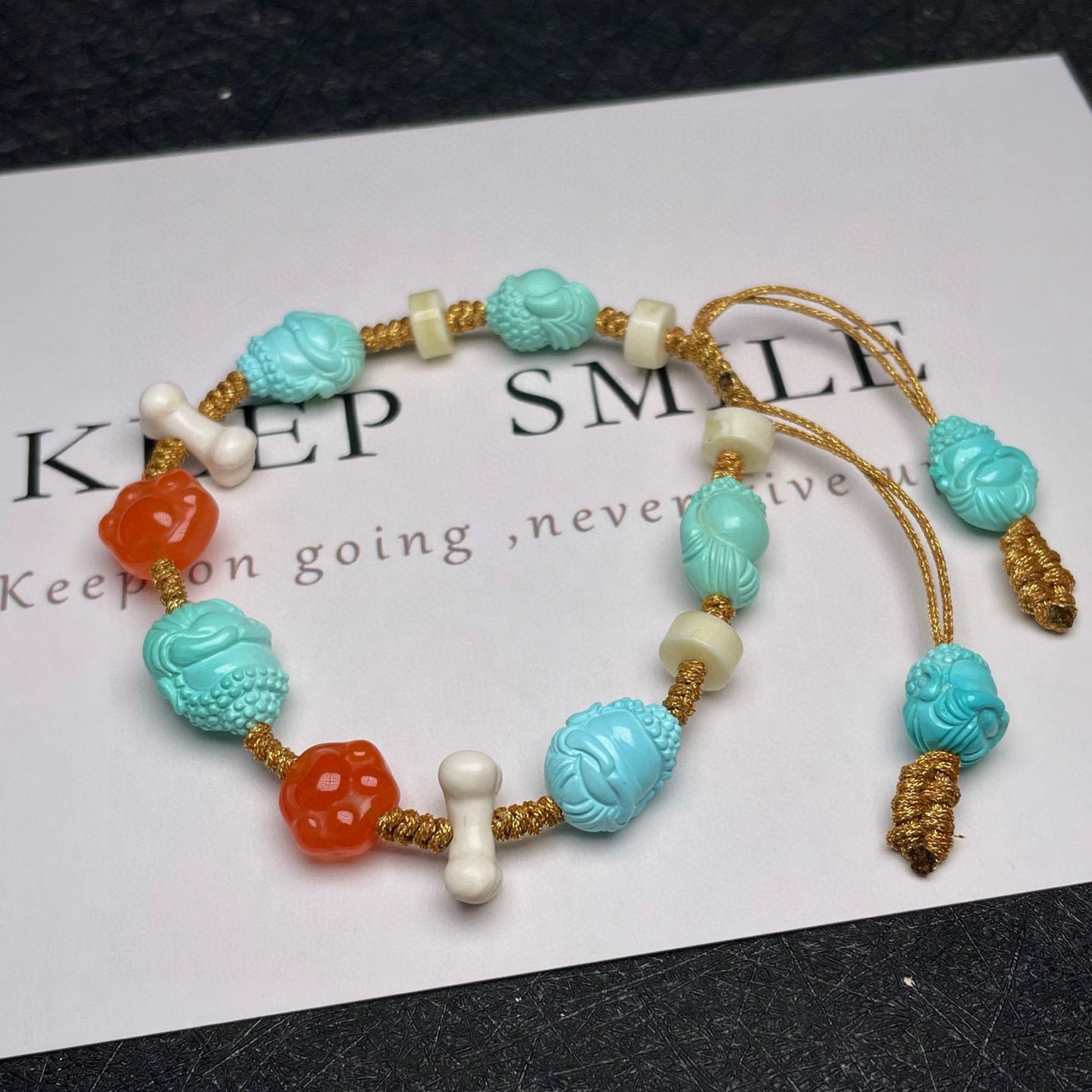 A2289 Hand Woven Beautiful Turquoise & Nanhong Agate Beads Bracelet