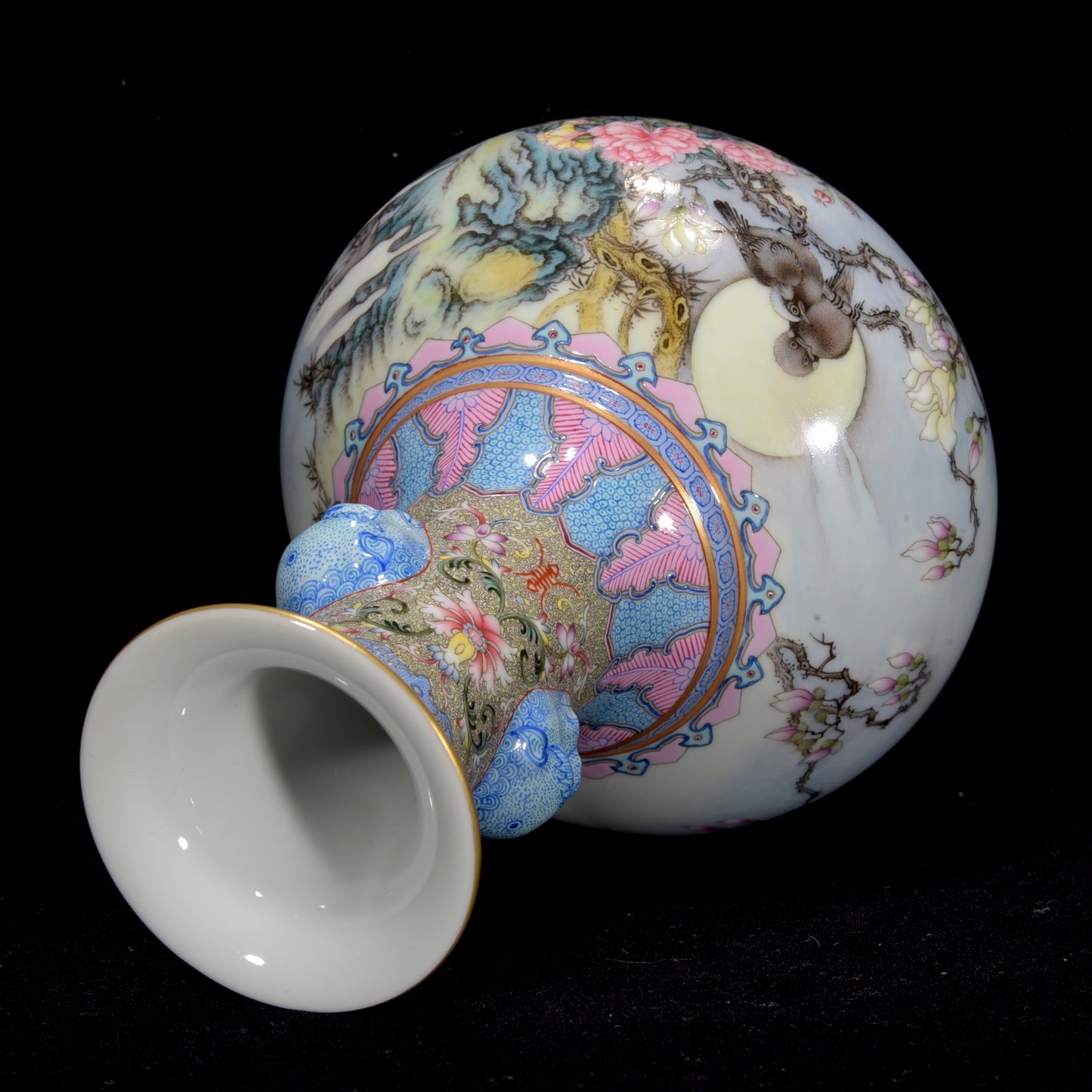 A2299 Chinese Qing Dynasty Gilt Edge Famille Rose Flowers Bird Design Porcelain Vase