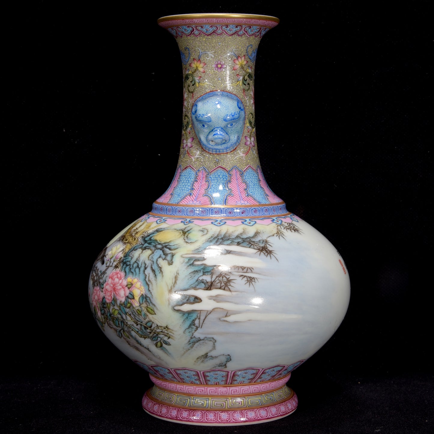 A2299 Chinese Qing Dynasty Gilt Edge Famille Rose Flowers Bird Design Porcelain Vase