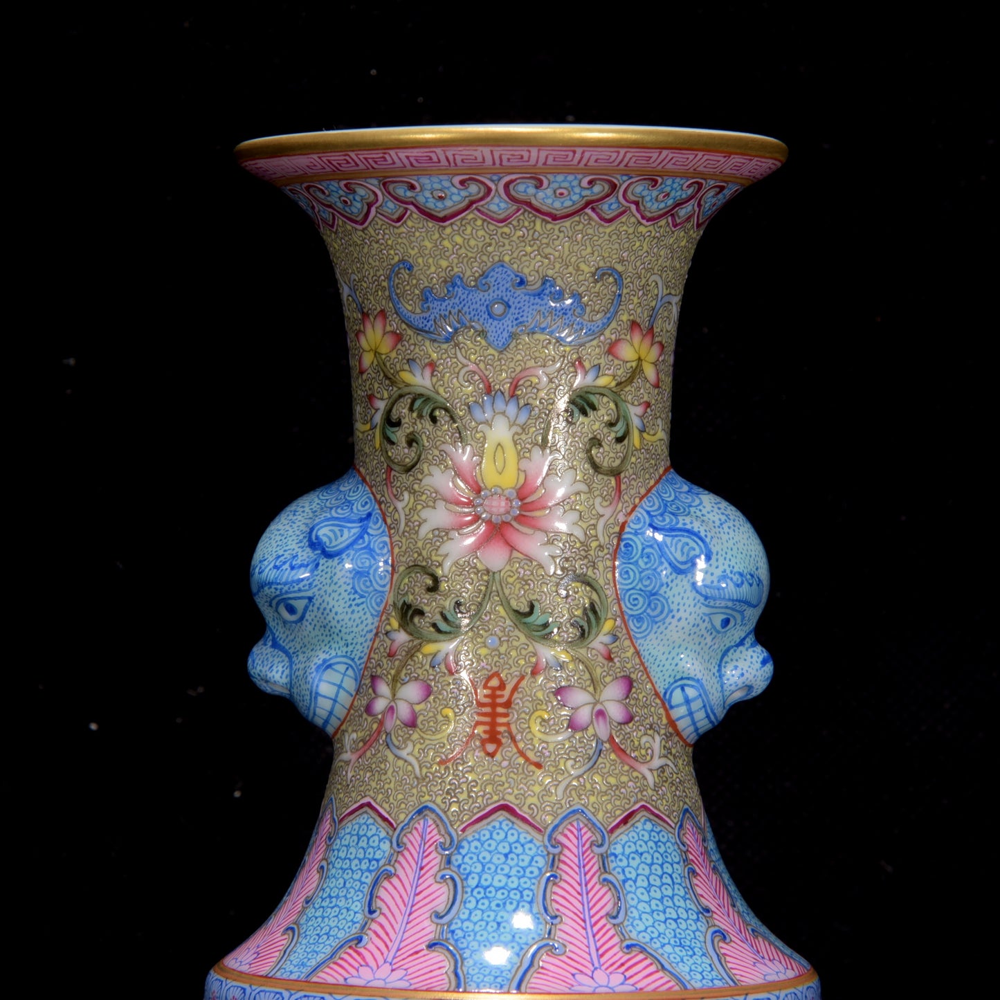 A2299 Chinese Qing Dynasty Gilt Edge Famille Rose Flowers Bird Design Porcelain Vase