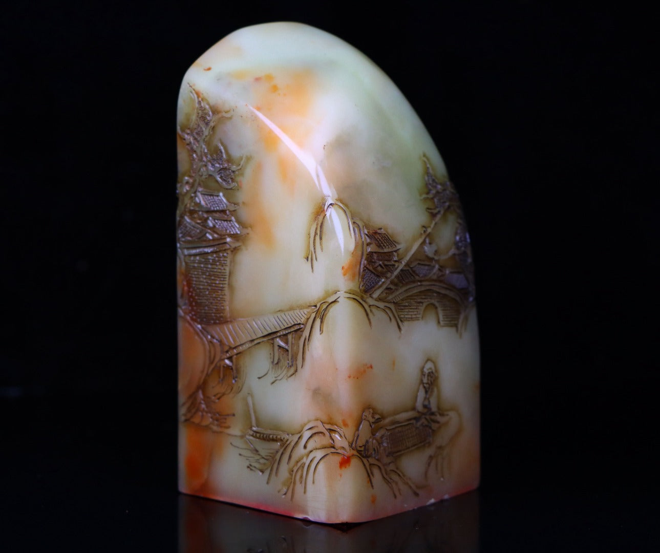 A2306 Vintage Chinese Shoushan Stone Low Relief Figure Design Seal