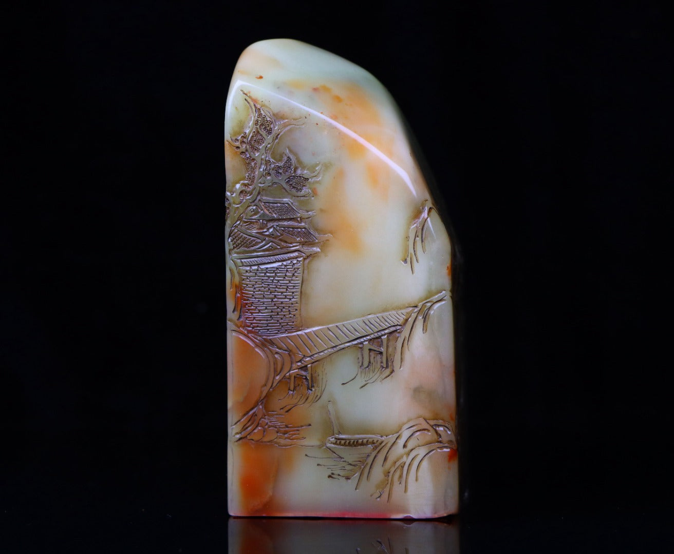 A2306 Vintage Chinese Shoushan Stone Low Relief Figure Design Seal