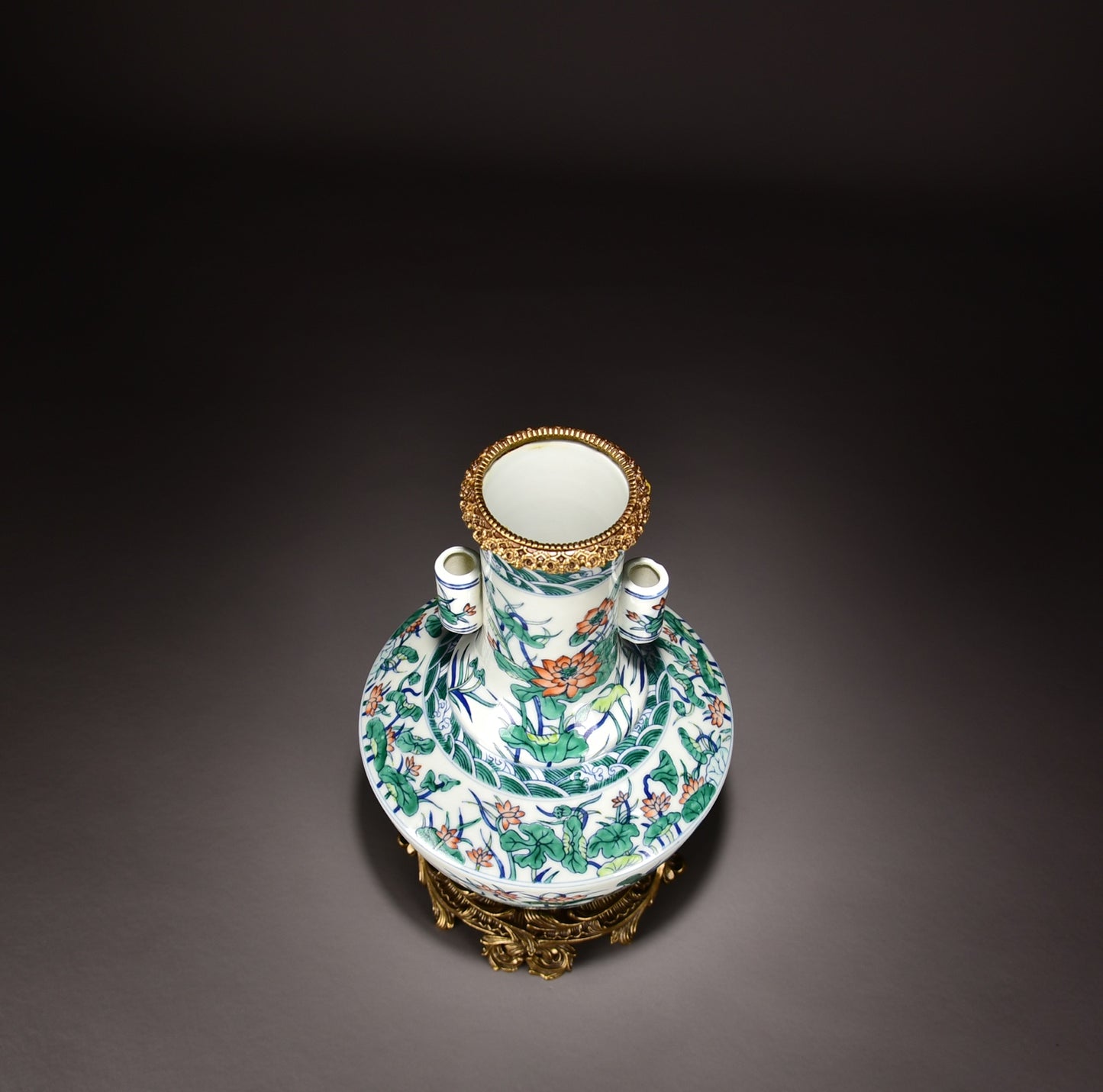 A2314 Chinese Inlaying Copper Edge Doucai Lotus Leaf & Lotus Flower Design Porcelain Vase