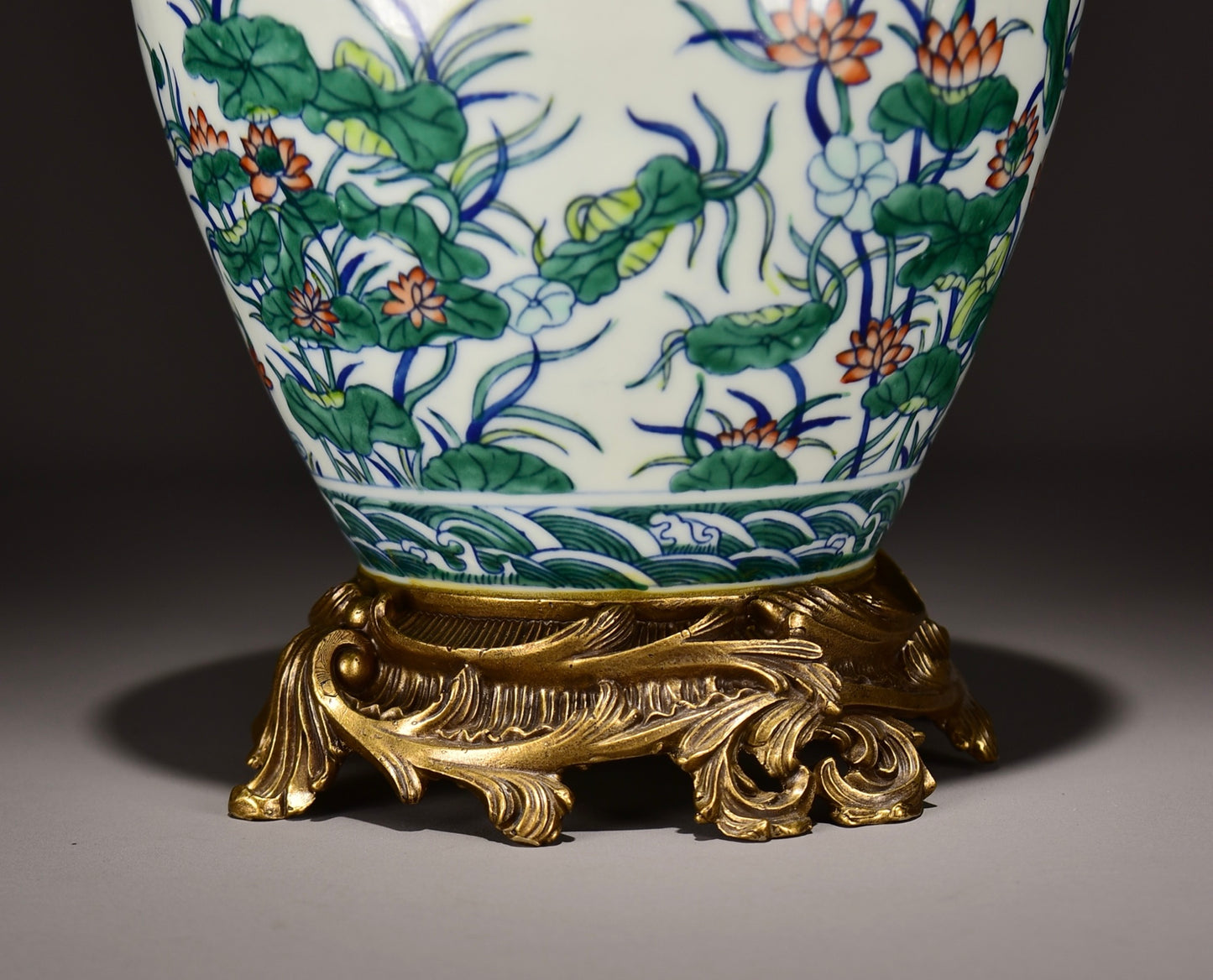 A2314 Chinese Inlaying Copper Edge Doucai Lotus Leaf & Lotus Flower Design Porcelain Vase