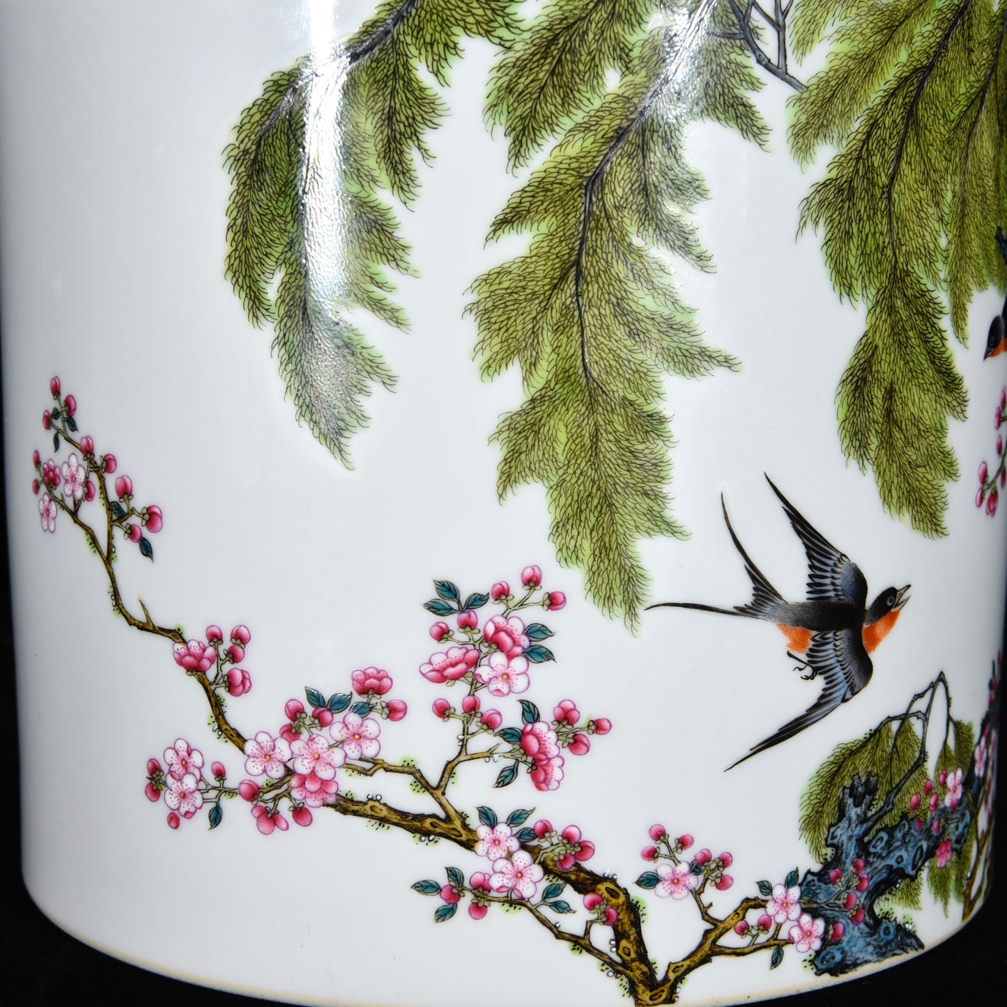 A2333 Chinese Qing Dynasty Famille Rose Enamel Flowers Bird Design Porcelain Brush Pot
