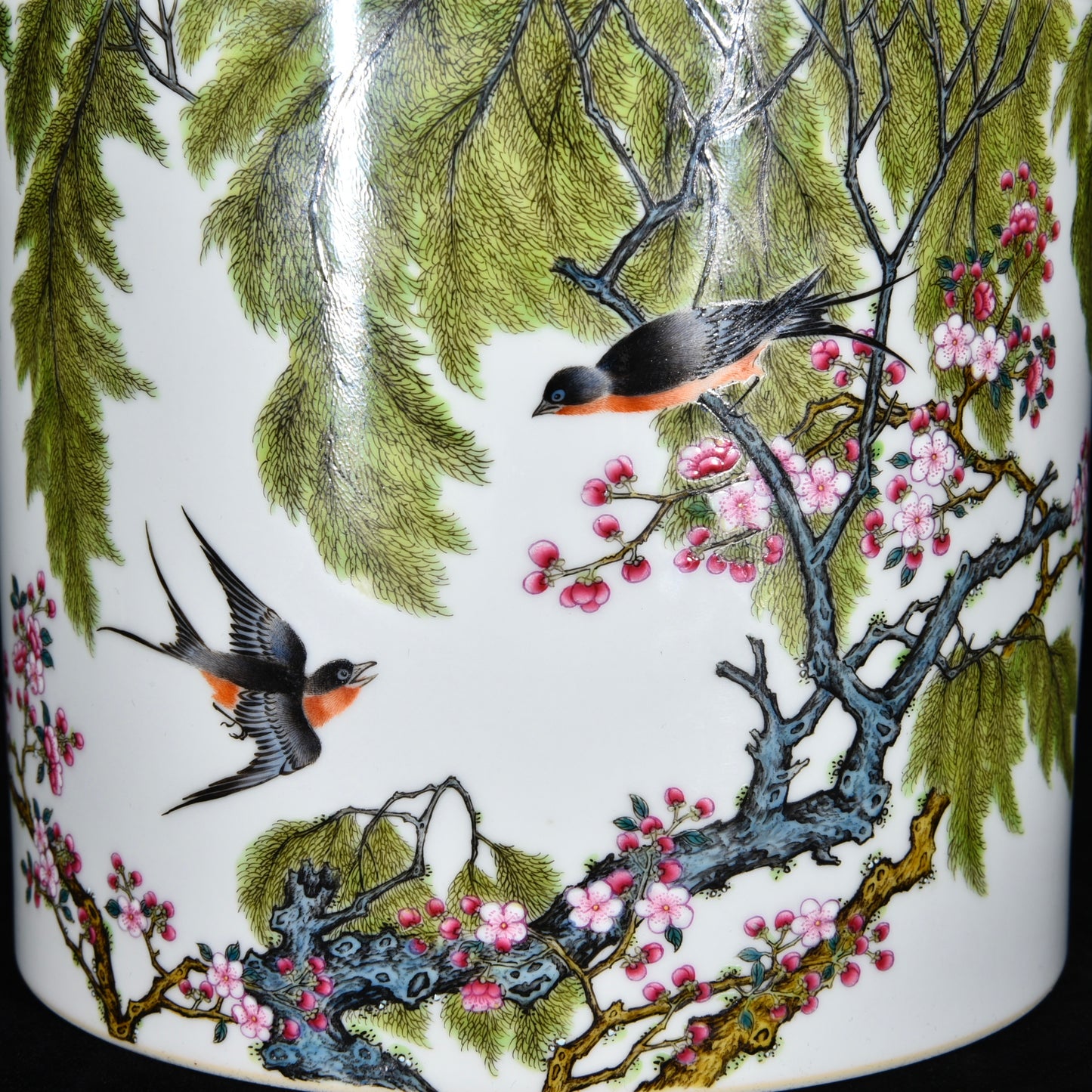 A2333 Chinese Qing Dynasty Famille Rose Enamel Flowers Bird Design Porcelain Brush Pot