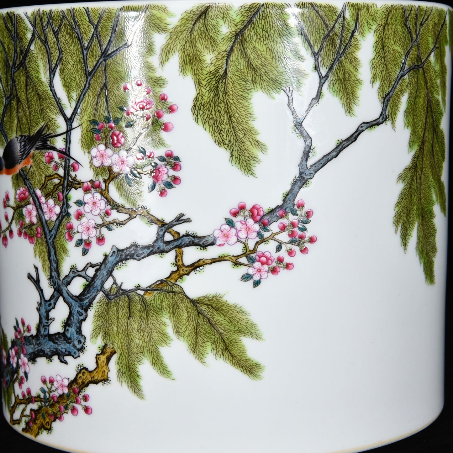 A2333 Chinese Qing Dynasty Famille Rose Enamel Flowers Bird Design Porcelain Brush Pot