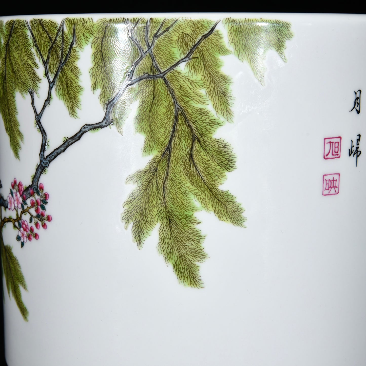 A2333 Chinese Qing Dynasty Famille Rose Enamel Flowers Bird Design Porcelain Brush Pot