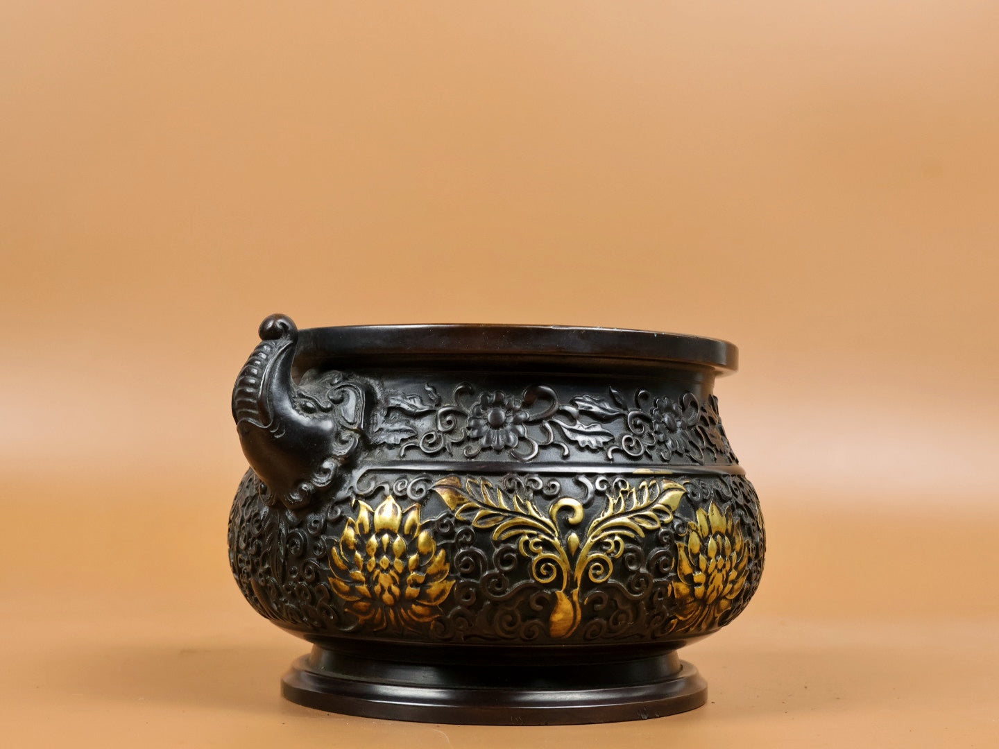 A2343 Vintage Chinese Gilt Gold Copper Double Ear Incense Burner
