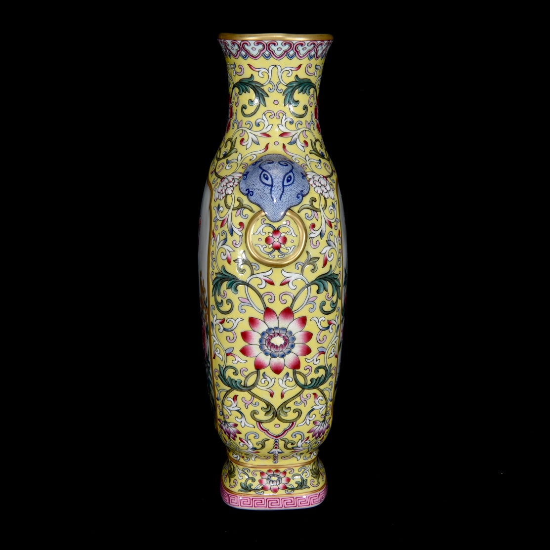 A2361 Chinese Gilt Edge Famille Rose Flowers Design Porcelain Vase