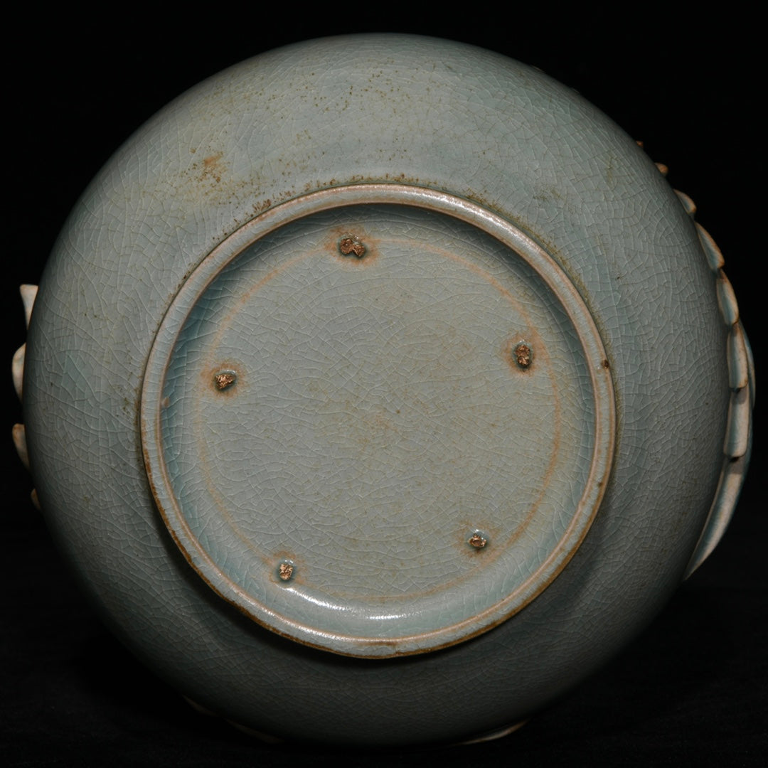 A2364 Chinese Ru Kiln High Relief Phoenix Porcelain Vase