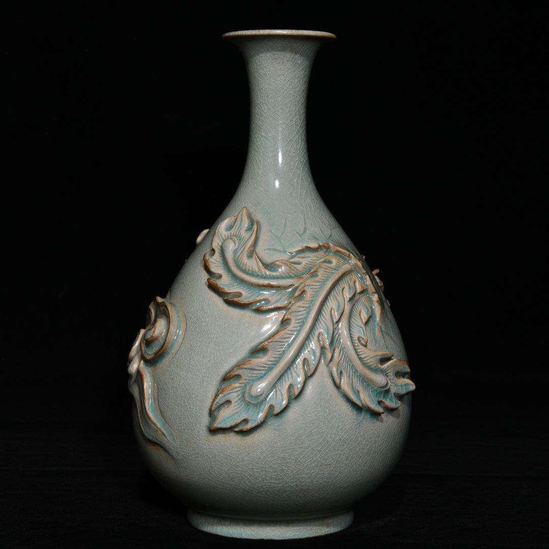 A2364 Chinese Ru Kiln High Relief Phoenix Porcelain Vase