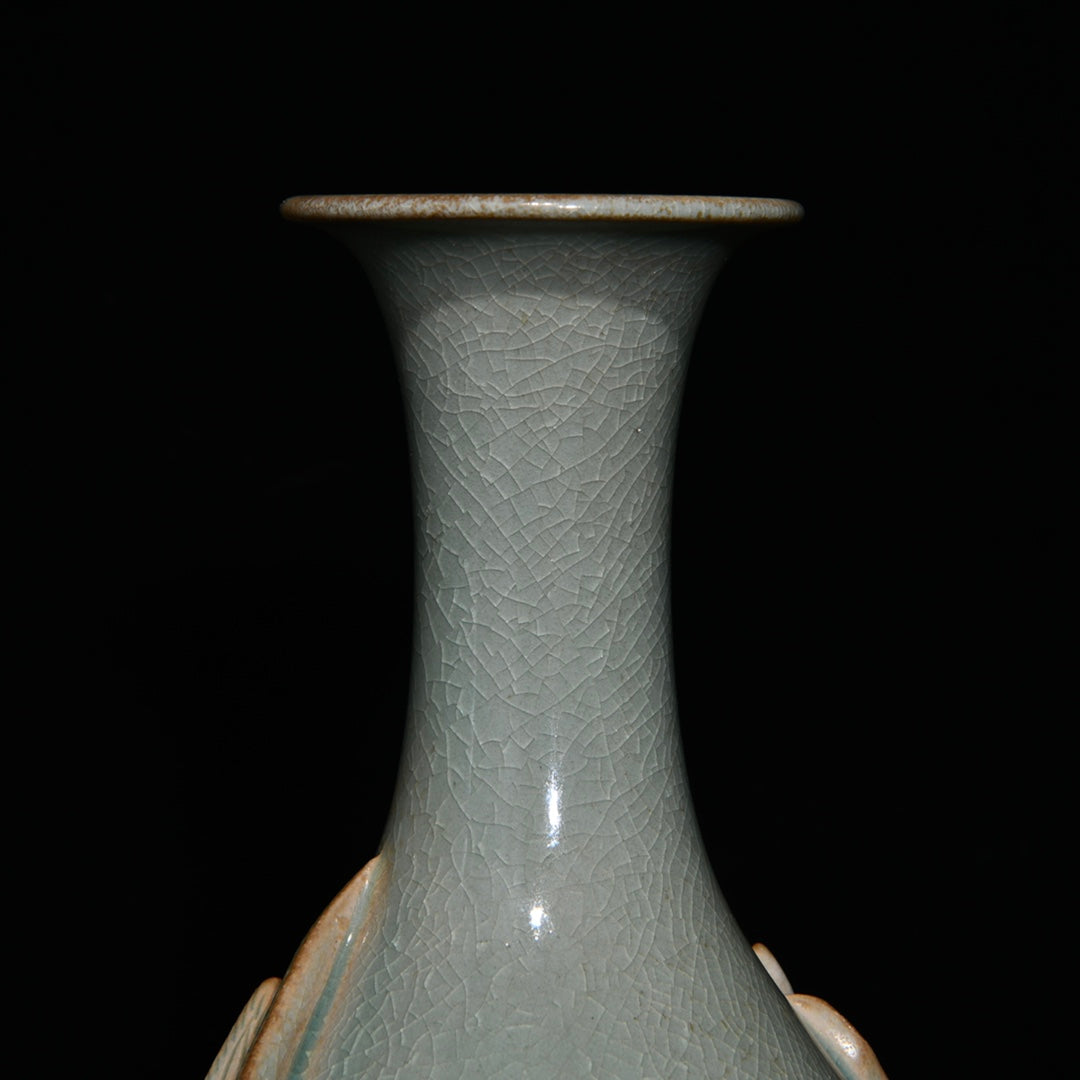 A2364 Chinese Ru Kiln High Relief Phoenix Porcelain Vase
