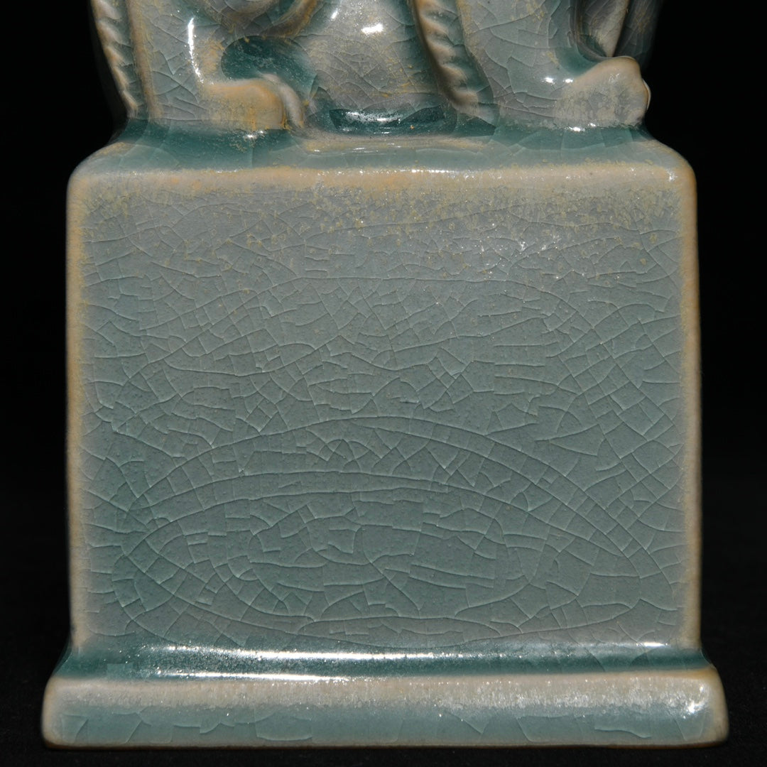 A2369 Chinese Ru Kiln Fortune Pixiu Porcelain Seal Statue