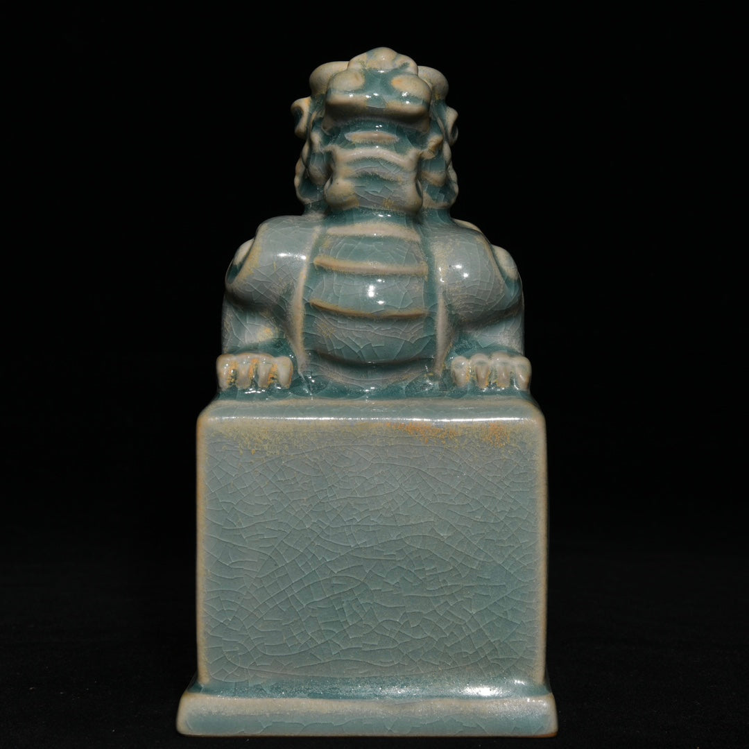 A2369 Chinese Ru Kiln Fortune Pixiu Porcelain Seal Statue
