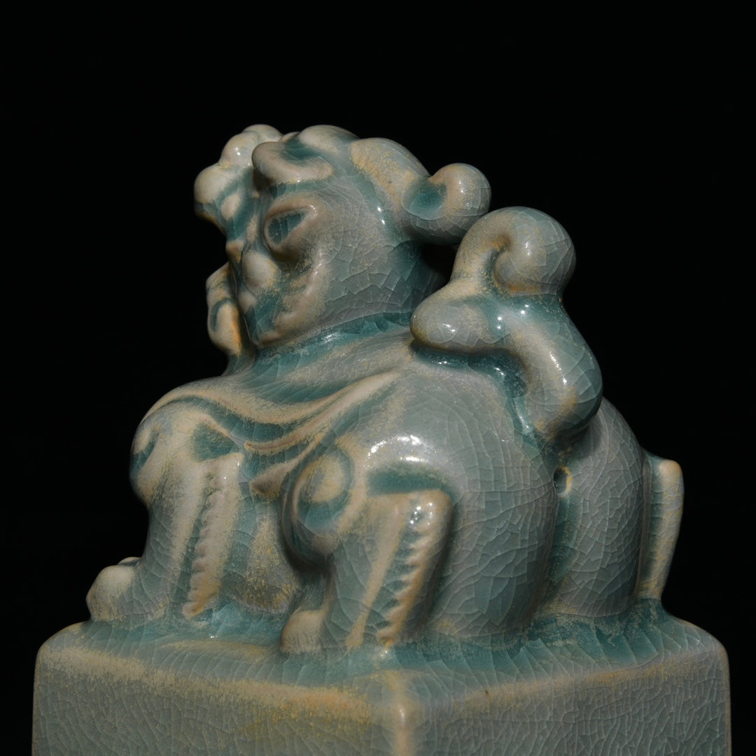 A2369 Chinese Ru Kiln Fortune Pixiu Porcelain Seal Statue