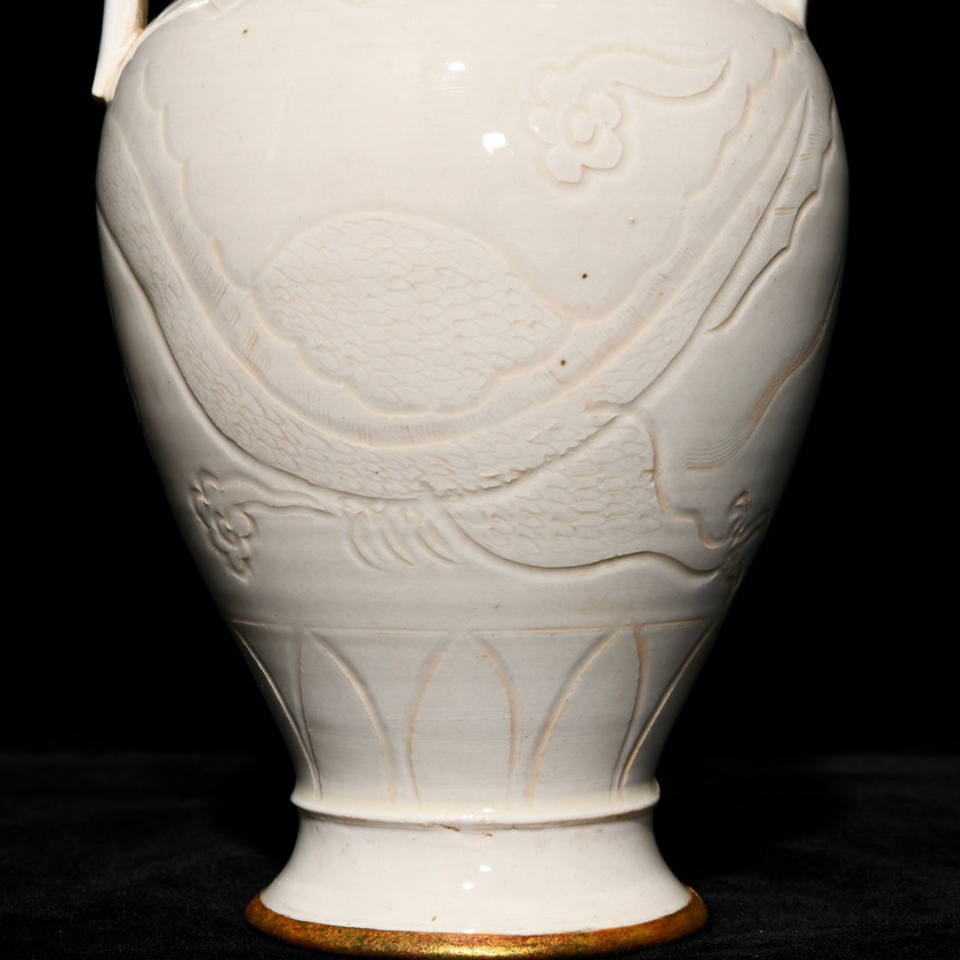 A2373 Chinese Ding Kiln White Glaze Fortune Dragon Design Porcelain Wine Pot