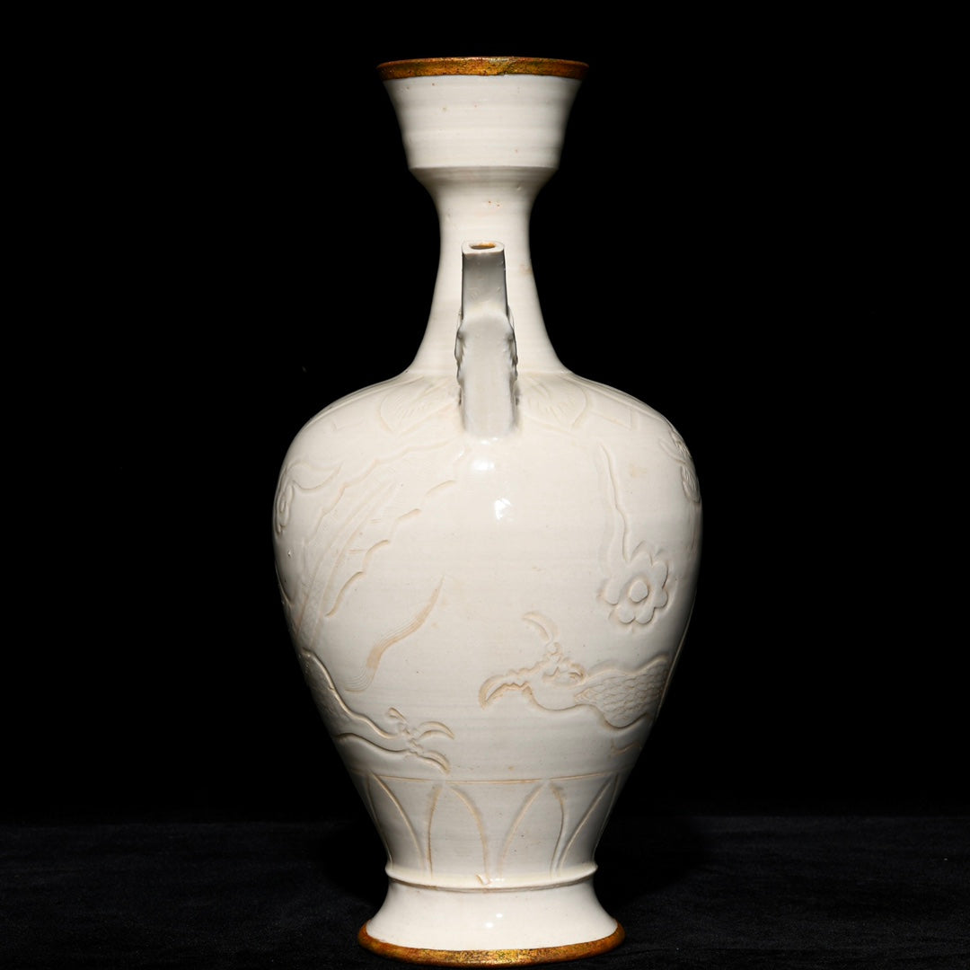 A2373 Chinese Ding Kiln White Glaze Fortune Dragon Design Porcelain Wine Pot