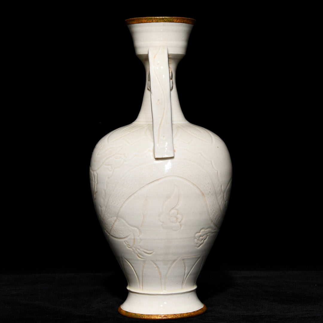 A2373 Chinese Ding Kiln White Glaze Fortune Dragon Design Porcelain Wine Pot