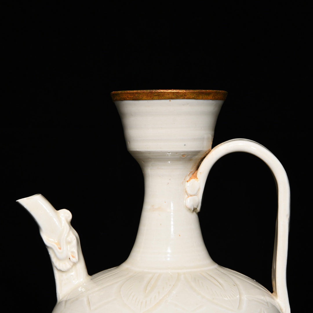 A2373 Chinese Ding Kiln White Glaze Fortune Dragon Design Porcelain Wine Pot