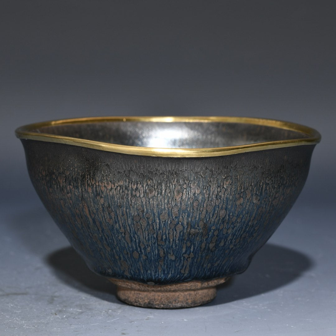 A2379 Chinese Inlaying Gold Edge Jian Kiln Porcelain Bowl