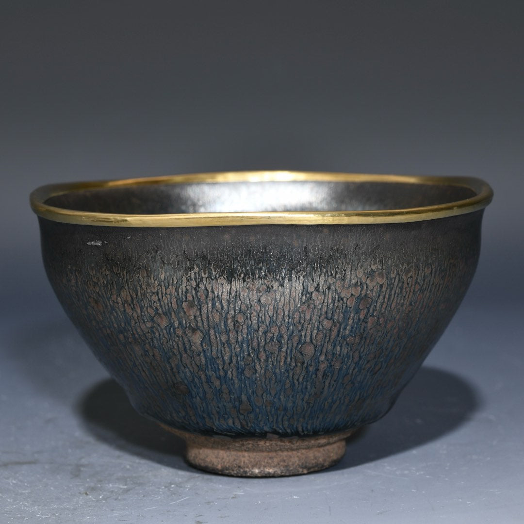 A2379 Chinese Inlaying Gold Edge Jian Kiln Porcelain Bowl
