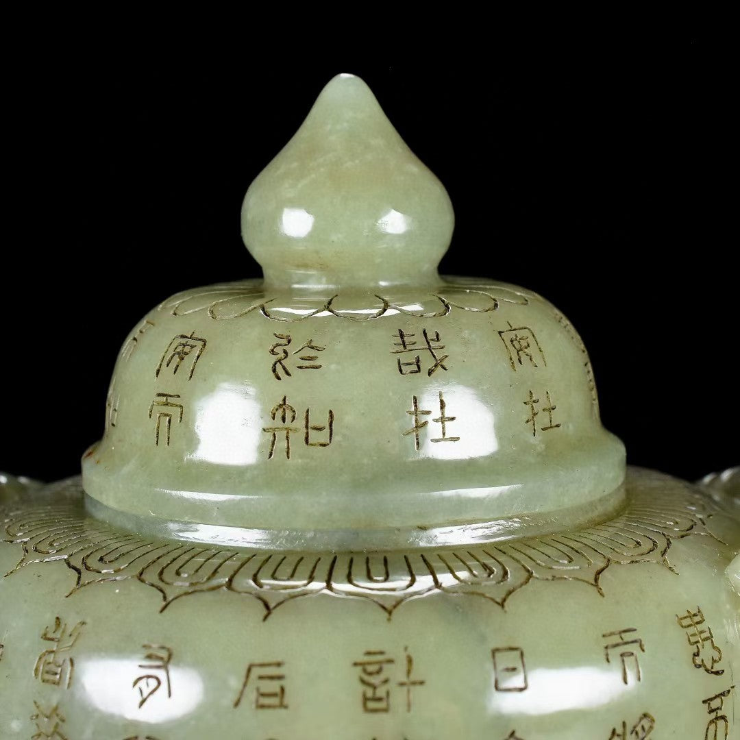 A2408 Vintage Chinese Hetian Jade 3 Leg Poetic Prose Incense Burner