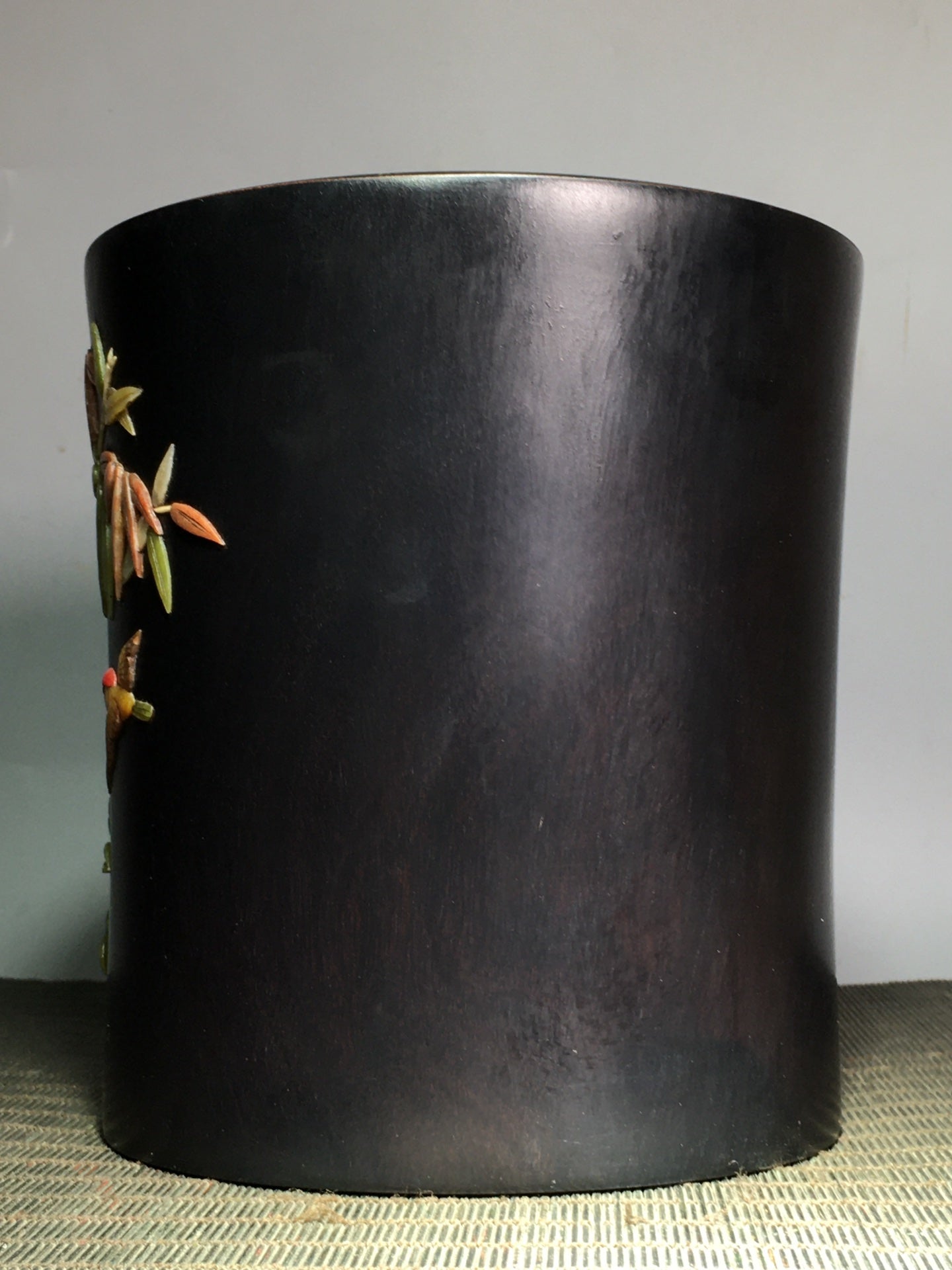 A2418 Vintage Chinese Zitan Wood Inlay Shoushan Stone Flowers Bird Design Brush Pot