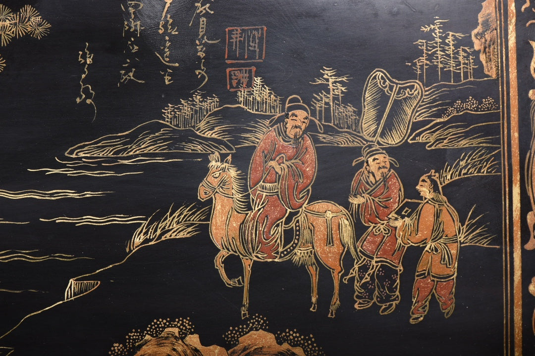 A2437 Chinese Gilt Gold Wooden-cored Lacquerware Figure Design Jewellery Box