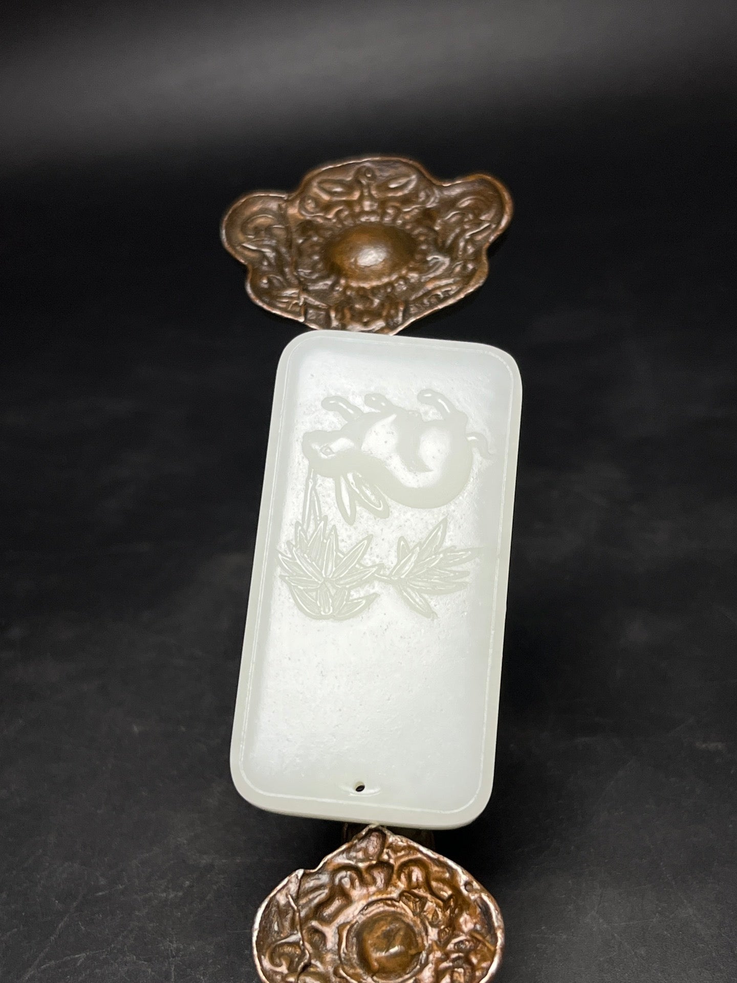 A2445 Chinese Natural Hetian Jade Low Relief Rabbit Pendant