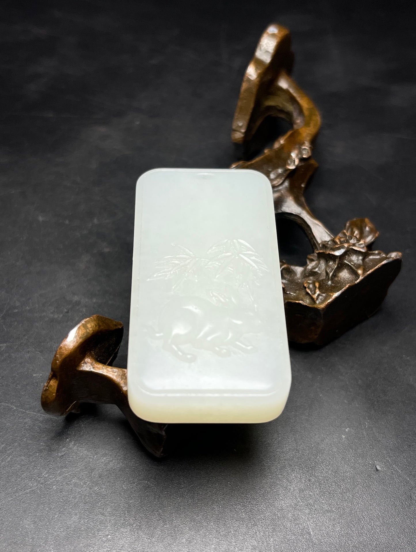 A2445 Chinese Natural Hetian Jade Low Relief Rabbit Pendant