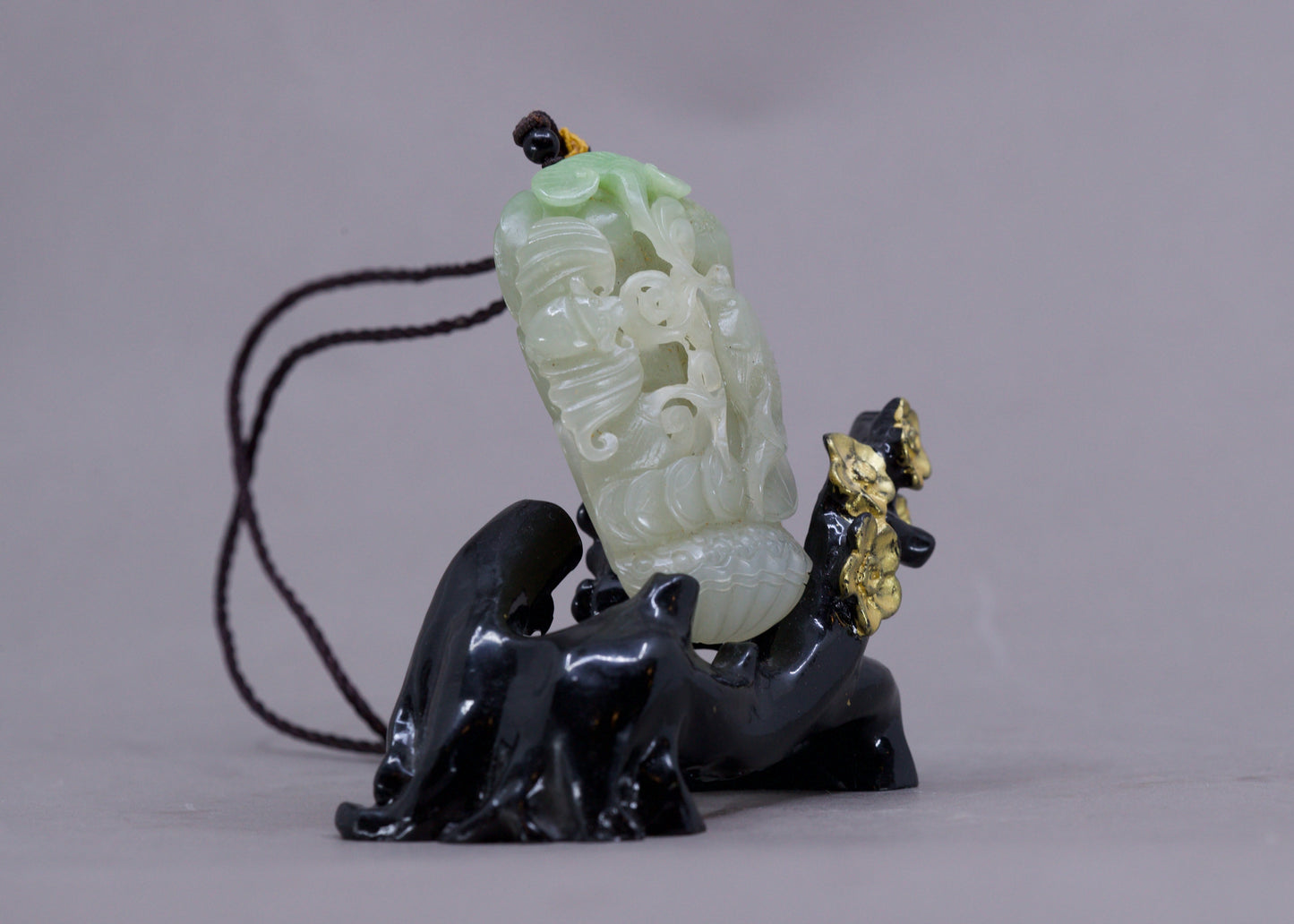 Chinese Hetian Jade Pendant w Fish Carp, Fortune Bat, Ruyi, & Lotus