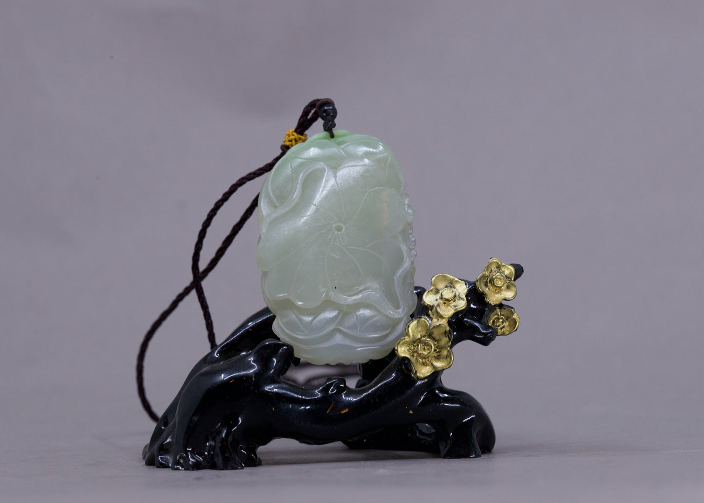 Chinese Hetian Jade Pendant w Fish Carp, Fortune Bat, Ruyi, & Lotus