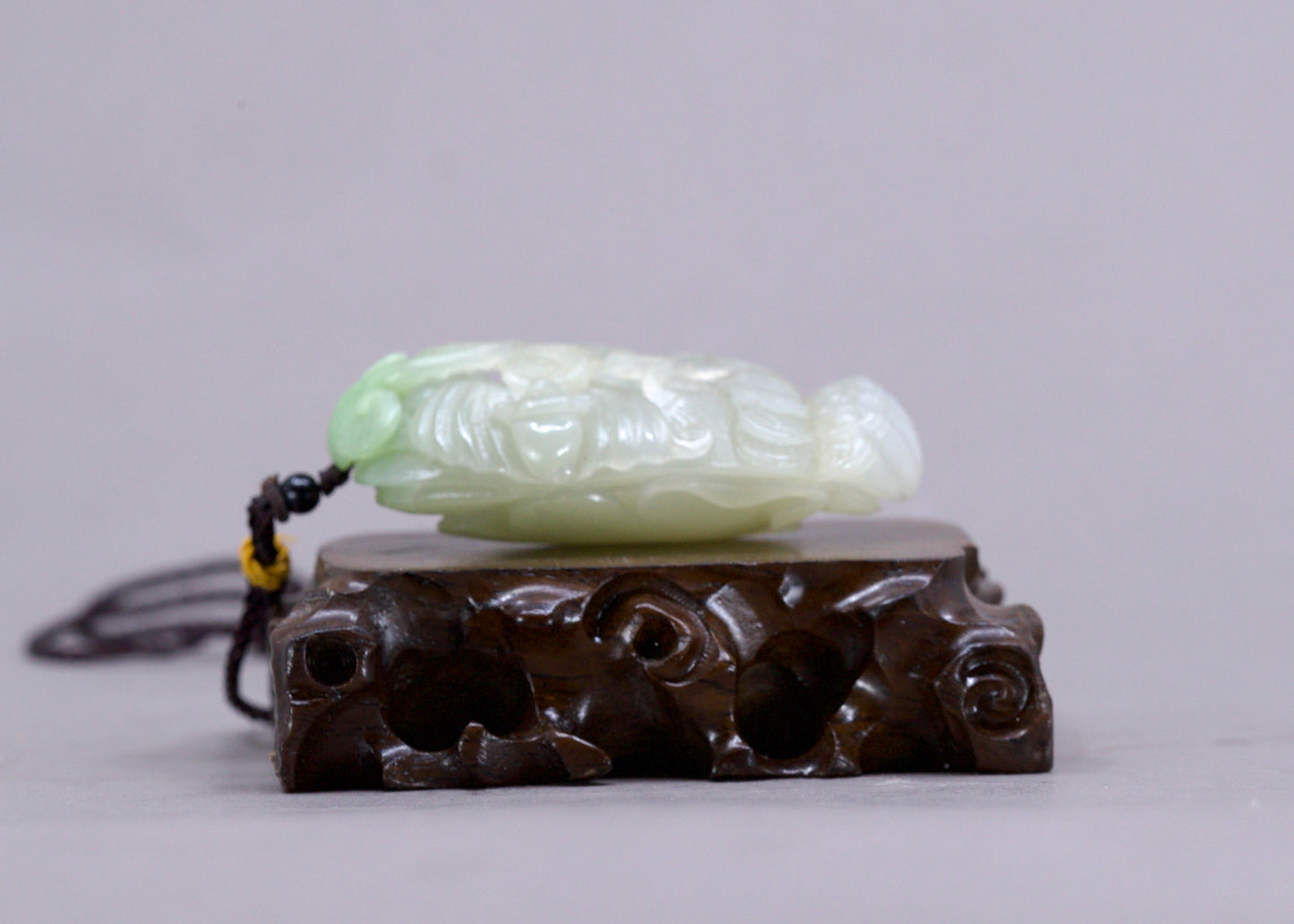 Chinese Hetian Jade Pendant w Fish Carp, Fortune Bat, Ruyi, & Lotus