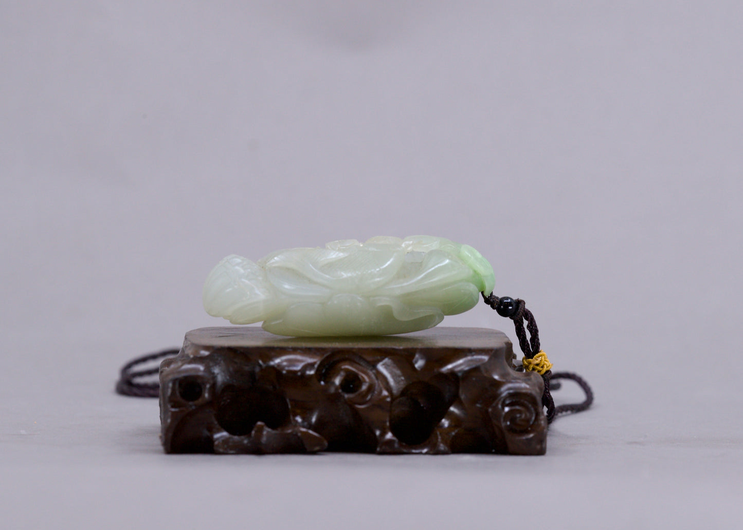 Chinese Hetian Jade Pendant w Fish Carp, Fortune Bat, Ruyi, & Lotus