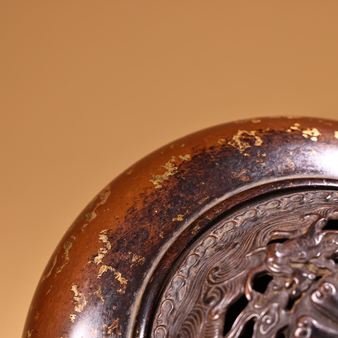 A0891 Vintage Chinese Gilt Gold Copper Incense Burner