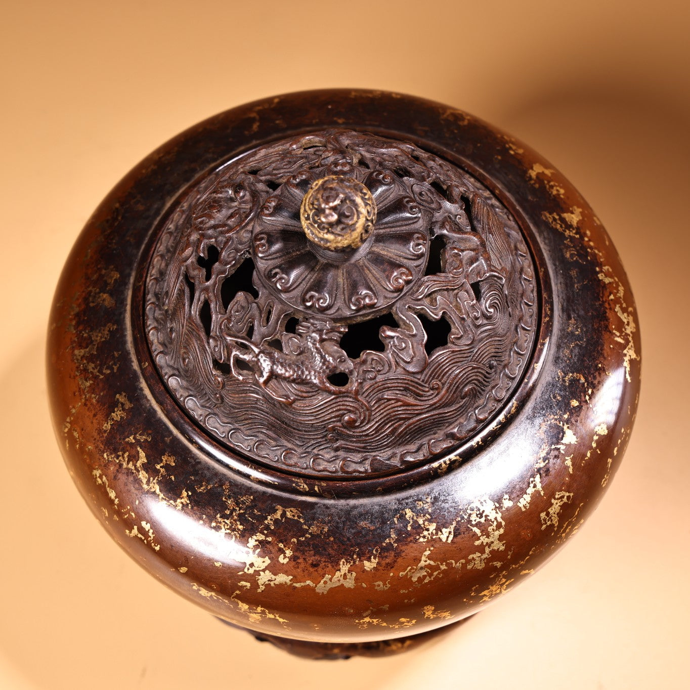 A0891 Vintage Chinese Gilt Gold Copper Incense Burner
