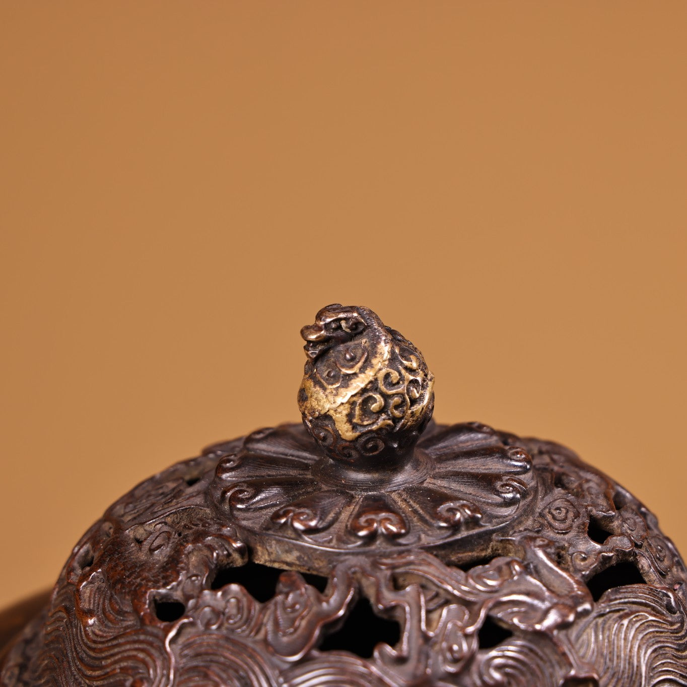 A0891 Vintage Chinese Gilt Gold Copper Incense Burner