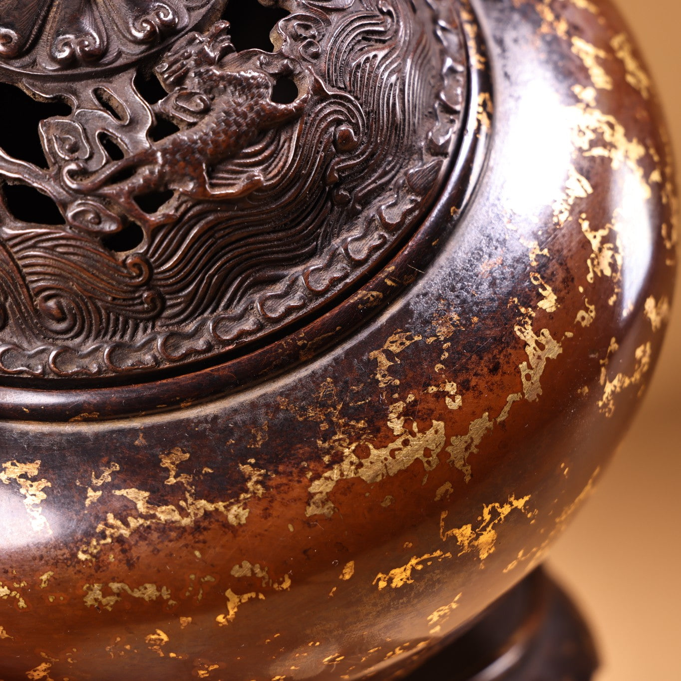 A0891 Vintage Chinese Gilt Gold Copper Incense Burner