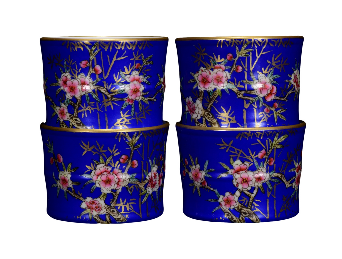 A0309 A Set Gilt Gold Blue Glaze Famille Rose Flower Bird Design Porcelain Teapot & Cups,Plate w Qianlong Mark