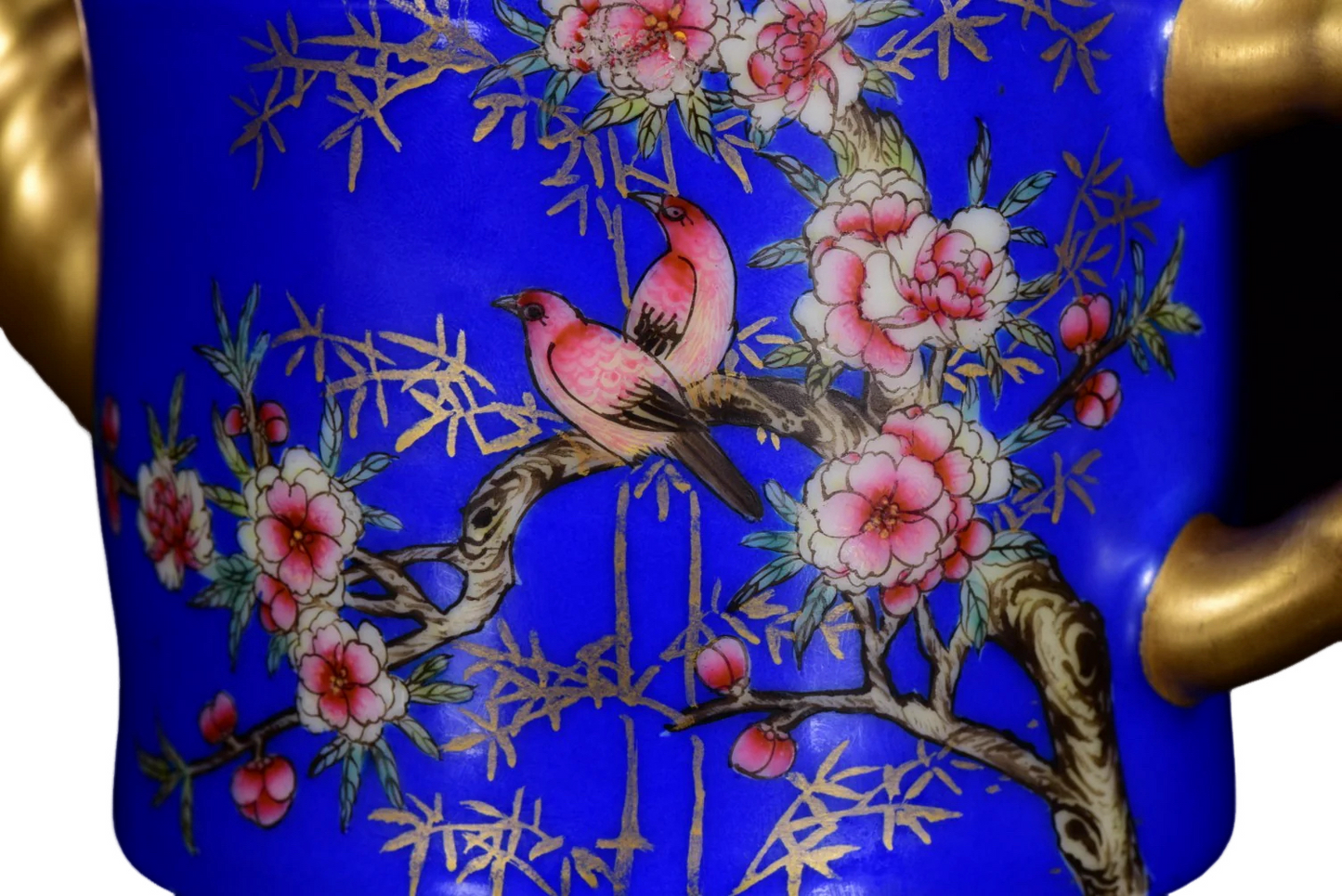A0309 A Set Gilt Gold Blue Glaze Famille Rose Flower Bird Design Porcelain Teapot & Cups,Plate w Qianlong Mark