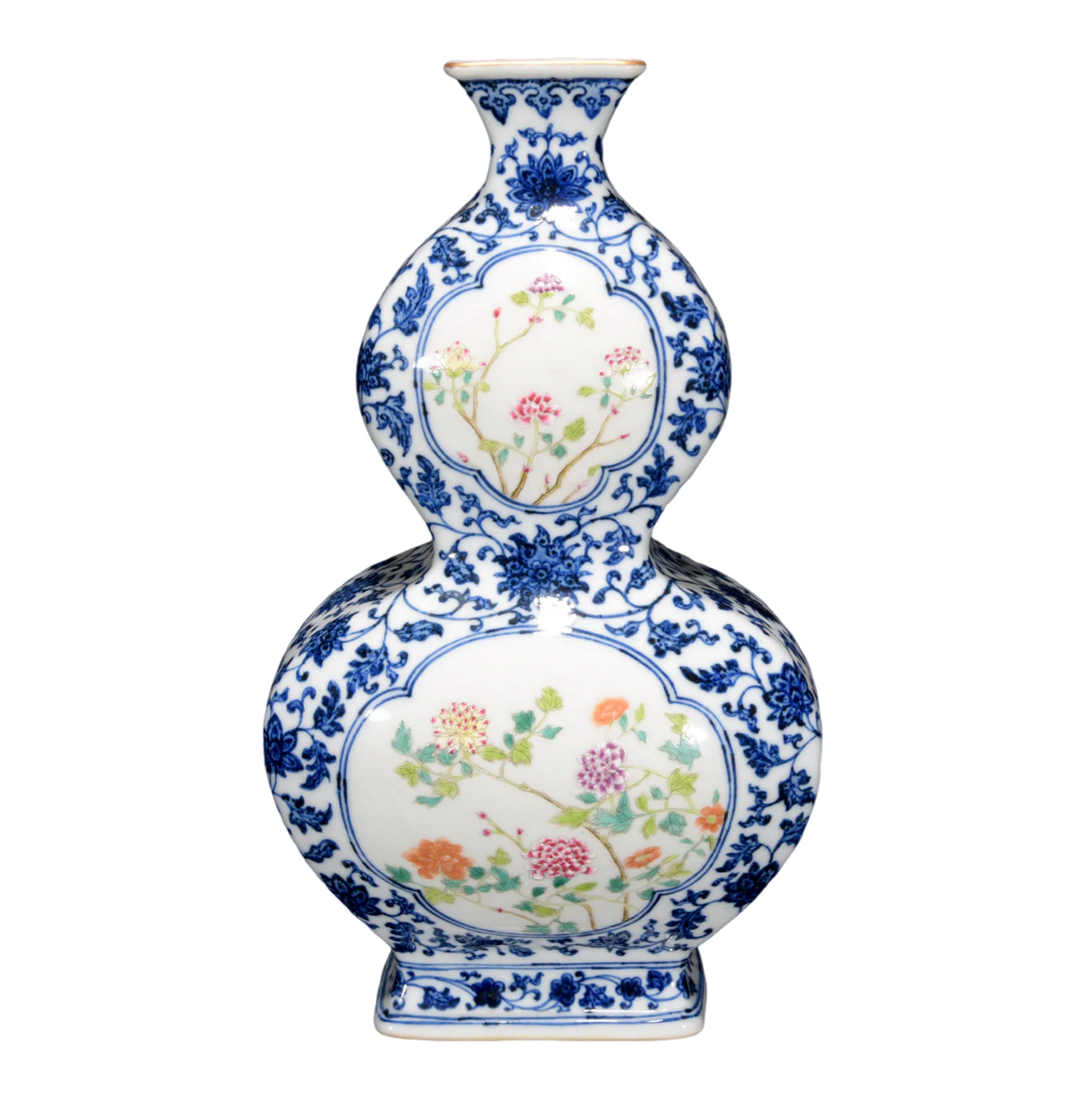 A1386 Chinese Qing Dynasty Blue And White Porcelain Flowers Design Gourd Porcelain Vase