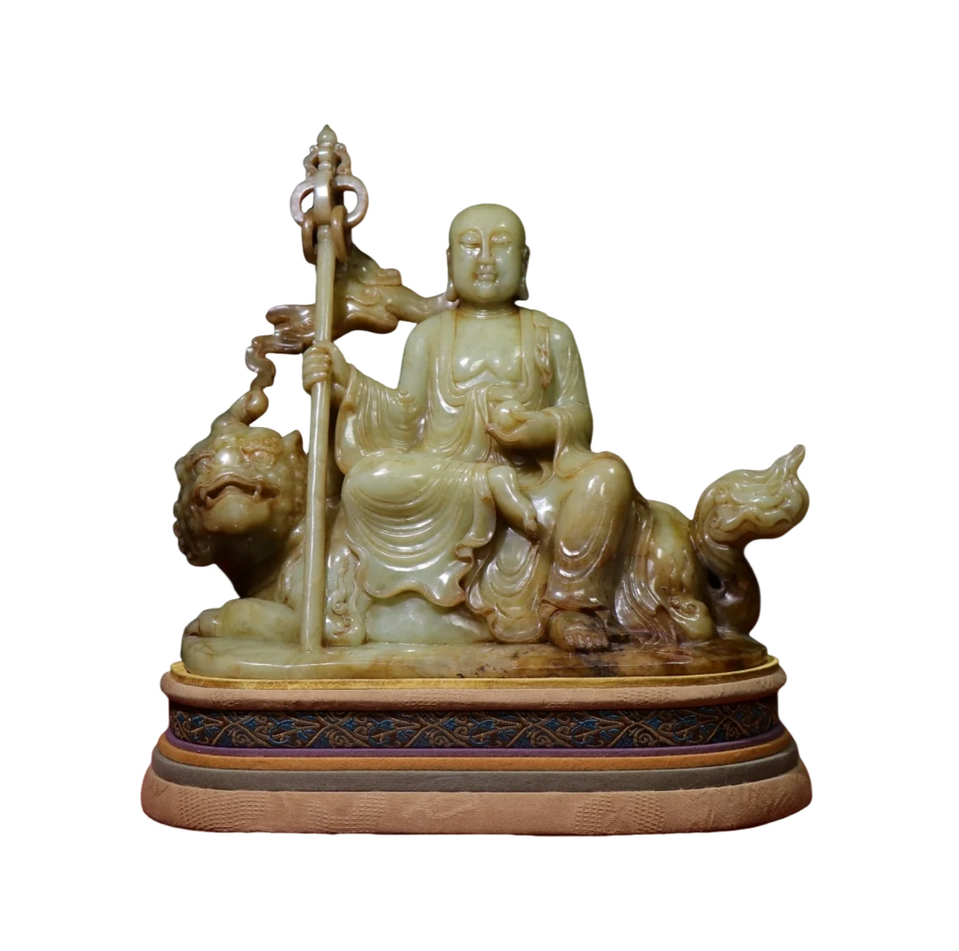 A1416 Superb Old Chinese Hetian Jade Carved Ksitigarbha Statue