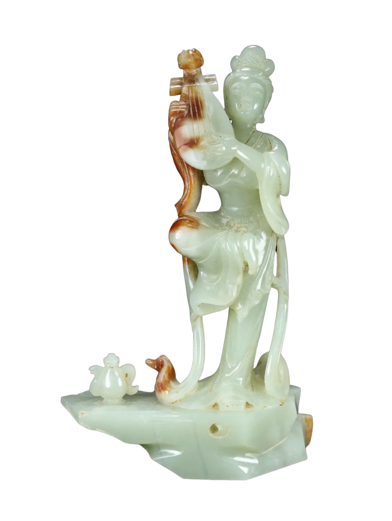 A1663 Superb Chinese Hetian Jade Carved Beautiful Woman Statue