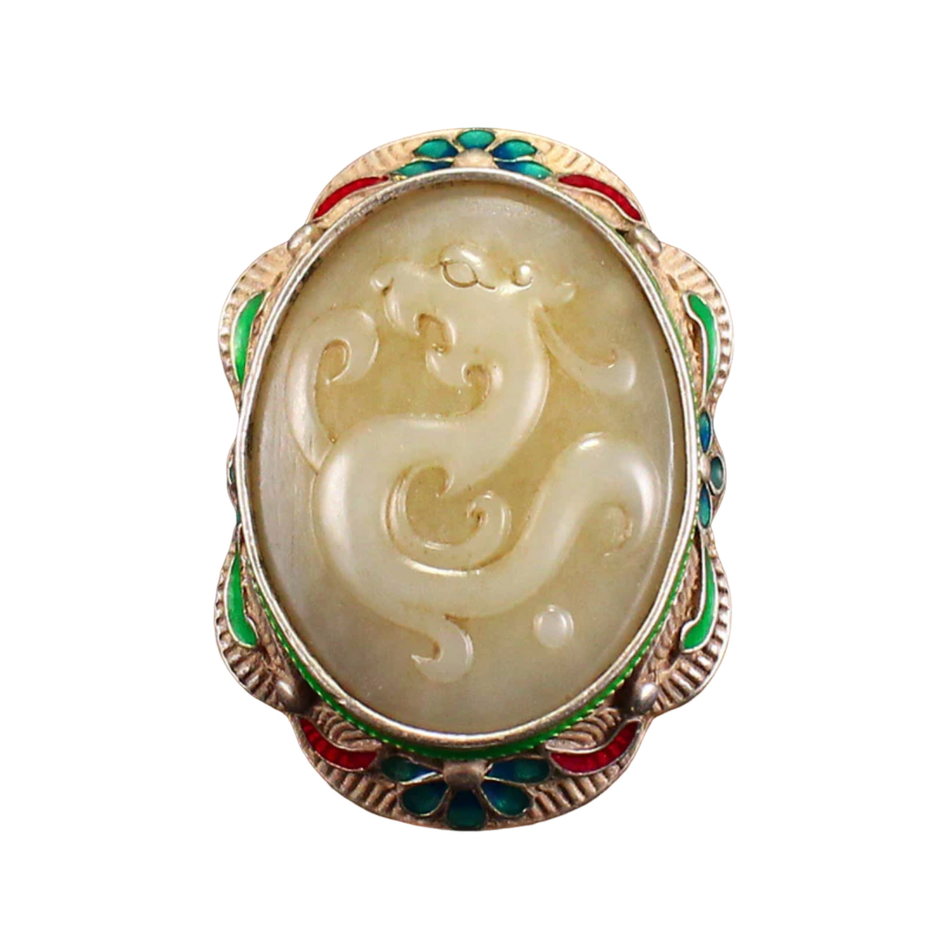 Vintage Chinese Silver Inlay Hetian Jade Belt Buckle
