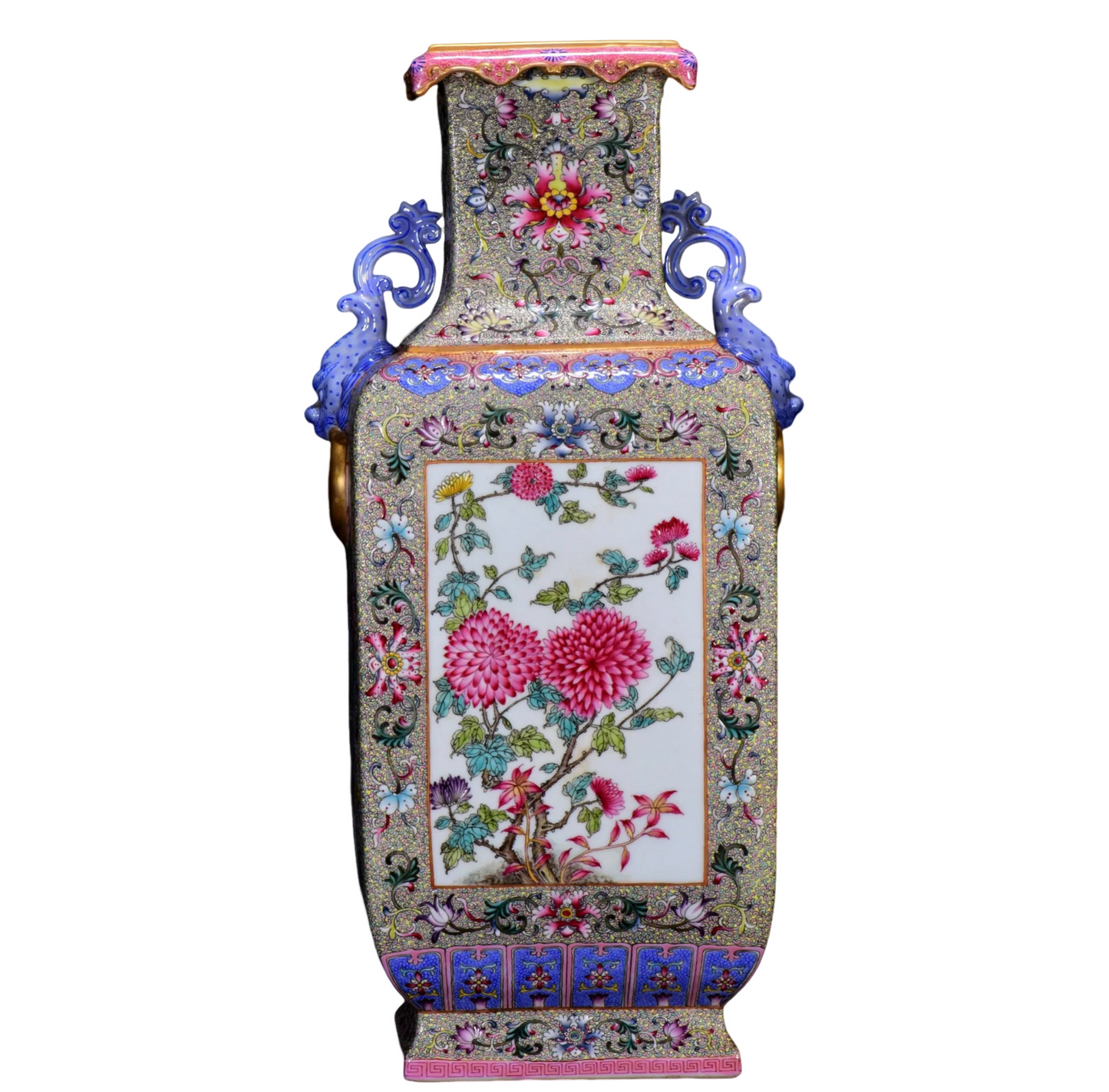 A1435 Chinese Qing Dynasty Gilt Edge Famille Rose Flowers Design Porcelain Vase