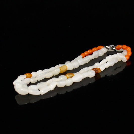 Natural Hetian Jade Original Stone Beads Necklace