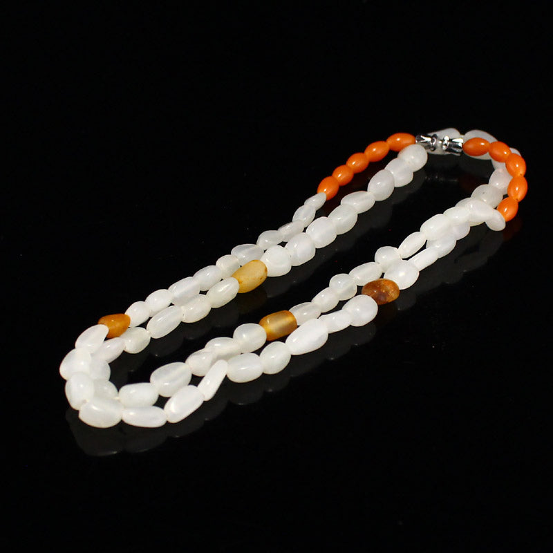 Natural Hetian Jade Original Stone Beads Necklace