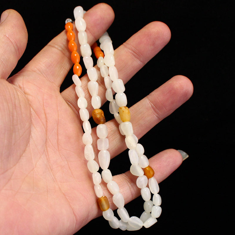 Natural Hetian Jade Original Stone Beads Necklace