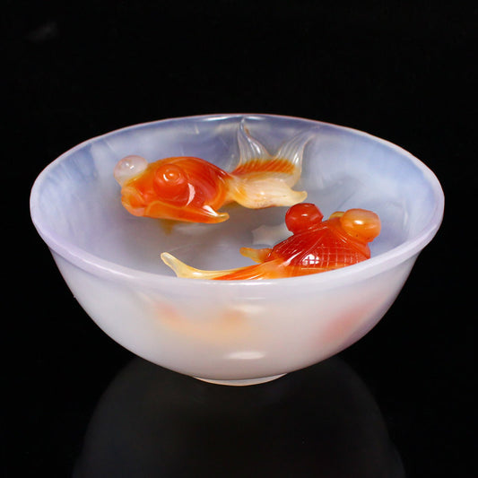 Beautiful White & Red Agate Double Fish Bowl